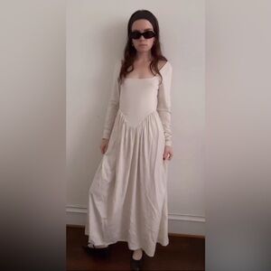 Ivory drop waist midi long sleeve dress, size XS